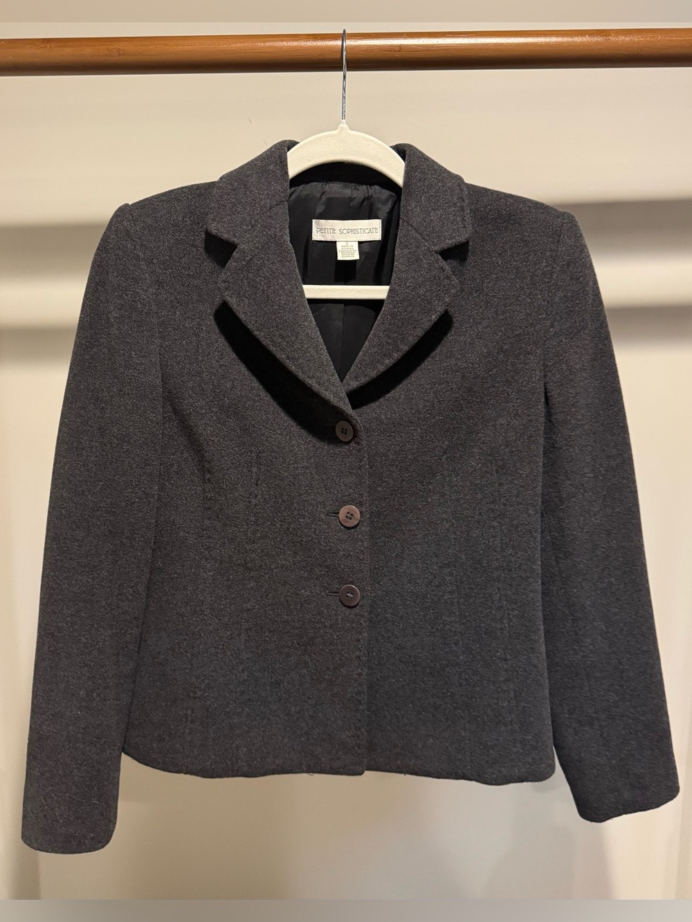 Petite Sophisticate Wool Cashmere Charcoal Blazer 0P